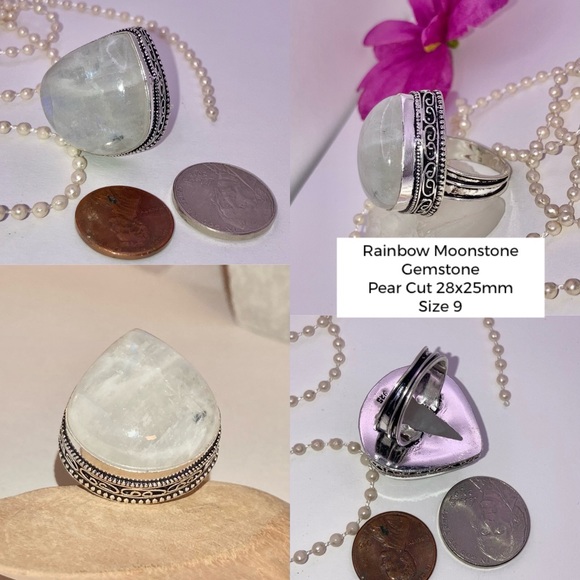 RADIANT! Rainbow Moonstone Gemstone Chunky Handmade Ring - Picture 2 of 7
